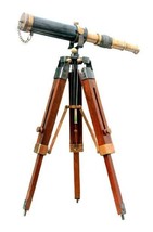 Brass Telescope With Wooden Tripod Stand Maritime Nautical Vintage Desk Décor - £45.48 GBP