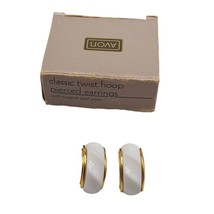 Avon Vintage 1988 Chunky Classic Twist Hoop Pierced Earrings White - $17.81