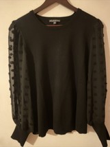 Adrianna Papell Women&#39;s Blouse Diamond Sleeve Sweater Top Size L Black - $13.99