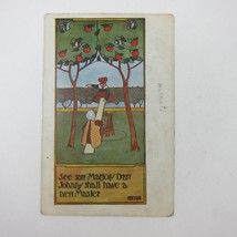 Postcard Art Deco Nursery Rhyme See Saw Marjory Daw Girl Boy Apple Tree Antique - £4.78 GBP