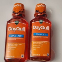 Two Bottles Vicks DayQuil Non-Drowsy Daytime Cold &amp; Flu Medicine 12oz Exp 07/25 - £12.58 GBP