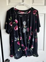 Women’s Black And Multicolor Floral Blouse With Twist Detail Slightly Sh... - $18.00