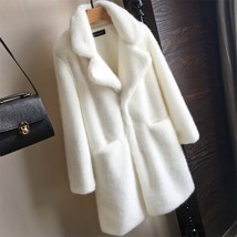 H Women Mink   Coat Solid Female Turn Down Collar Winter Warm Fake  Lady Coat Ca - £74.79 GBP