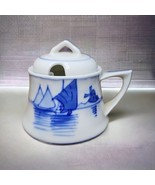 Antique Nippon Ware Old Blue Mustard Pot Container Windmill and Sailboat... - €39,71 EUR