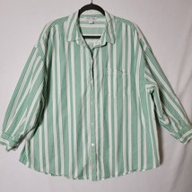 Old Navy Womens Boyfriend Shirt Size XL White &amp; Green Striped - £14.20 GBP