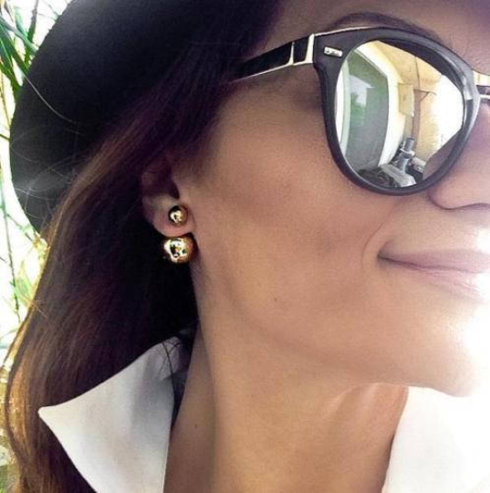Double Ball Earring double sided stud Celebrity Silver Pearl 360 Mise en Tribal