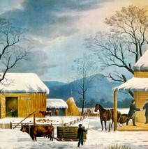 Home For Thanksgiving Farm 1955 Currier &amp; Ives Color Plate Antique Print DWEE37 - £32.06 GBP