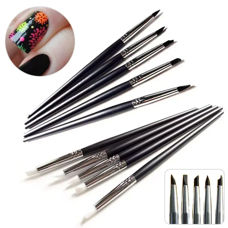 5Pcs/Set Silicone Nail Art Pen Brush UV Gel Polish Tip 3D Image DIY Dotting - £6.23 GBP