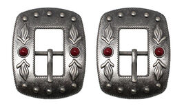 Horse Set of 2 Tack 3/4" Antique Nickle Finish Buckles w/ Red Stones - $22.99