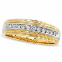 0.30 Ct Round Moissanite Eternity Migraine Band Ring 14K Yellow Gold Plated - £157.00 GBP