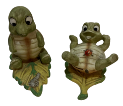 Homco Figurines Happy Turtles on Lilly Pad Leaves Porcelain Set Of 2  - $8.87