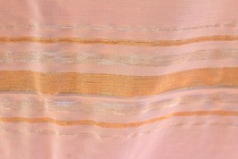 Vtg Tablecloth Flamingo Pink w/ Gold &amp; Silver Metallic Stripes  68x52 Pr... - $43.56