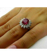 3.20Ct Simulated Red Ruby Halo Engagement Ring 14Kt White Gold Plated Silver  - $146.00