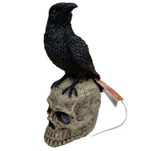 Spooky Village Raven On Skull with LED Glowing Eyes Halloween Decor - £13.29 GBP