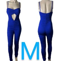 STUNNING Sexy Royal Blue Cami Straps Cut Out Front Ruched Jumpsuit~Size M - $20.34