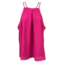 Sweet Wanderer Womens Blouse Pink Solid Sleeveless Square Neck Pleat Trim L New - £14.90 GBP