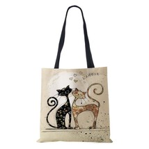Women Canvas Tote Bag Print Cat  Shopper  Bag 2022 Eco Harajuku Casual Designer  - £46.54 GBP