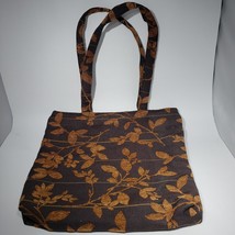 Rennie &amp; Rose Leaves Brown Tapestry Fabric Zippered Tote Shoulder Bag USA - $38.95