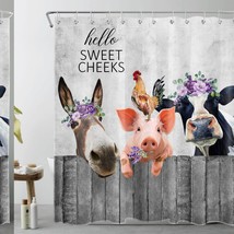 Farmhouse Animal Shower Curtain 70x70 Inch Gray Polyester - $54.44