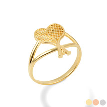 14k Solid Yellow Gold Tennis Rackets Sports Ring Fashion Trendy Dainty Size 4-16 - £231.20 GBP+