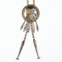 Vintage Sterling and Brass Native American bolo tie with mother of pearl - £184.84 GBP