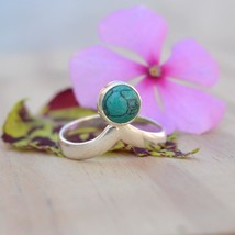 Dainty Turquoise Ring Women, Handmade Sterling Silver Minimalist Ring Gi... - $551.78 MXN