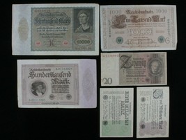 1910-1929 Germany 6-Notes Misc Set Imperial period through Weimar Republic - £38.88 GBP