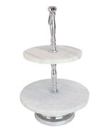 Contemporary 2 Tier Dining Tabletop Marble Aluminum Serving Platter Tray... - $1,278.78 MXN