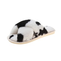 Chic Cow Pattern Cross Band Indoor Women Slippers Open Toe Fluffy Slippers For G - £20.57 GBP