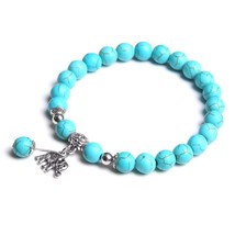 Fashion Natural Blue Chalcedony Beads Bracelet Cute Elephant Pendant Charm Brace - £12.25 GBP