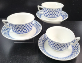 3 Adams Brentwood Cups Saucers Set Vintage Blue Clover White Dishes Engl... - £31.55 GBP