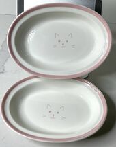 Teacup's Diner Ceramic Cat Food Water Bowl Dish Oblong White Pink PawPri... - $19.75