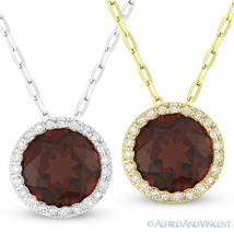 1.72 ct Garnet Diamond Pave Halo 14k Yellow White Gold Pendant &amp; Chain Necklace - £327.72 GBP