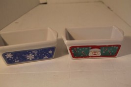 Set of 2 Christmas Ceramic Mini Loaf Pans Oven Microwave Dishwasher Safe Santa - £18.50 GBP