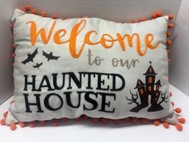 Large Halloween Welcome to Our Haunted House 18&quot; x 12&quot; Plush Pillow - $11.88