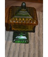 Vintage Jeannette Glass Wedding Cake Box Pedestal Candy Dish W/Lid Green... - $45.00