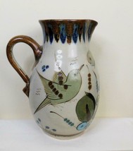 El Palomar Bird &amp; Butterfly Tonala Pottery Pitcher 8 Inch Signed KE Mexico - £30.33 GBP