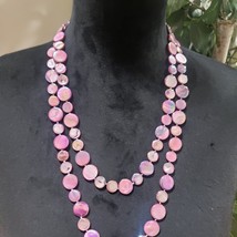Women Fashion Double Stranded Pink Color Elegant Shell Disc Beaded Long Necklace - £22.10 GBP