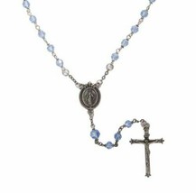 Miraculous Medal Crucifix Rosary With Blue Glass Beads In Lead Free Pewter - £23.17 GBP