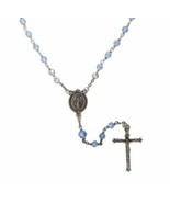 MIRACULOUS MEDAL CRUCIFIX ROSARY WITH BLUE GLASS BEADS IN LEAD FREE PEWTER - £22.79 GBP