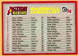 1984 Donruss Action All Stars Baseball Checklist #60 em/nm unmarked - £0.39 GBP