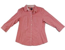Talbots Petite Size 6P Button Up Shirt Coral Printed Quarte Sleeve  - £15.60 GBP
