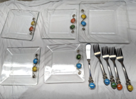 Winco Stainless Glass Bead Wire Wrapped forks appetizer dessert plates 10pc set - £39.55 GBP
