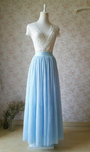 Light Blue Long Tulle Skirt Women Floor Length Plus Size Tulle Maxi Skirt
