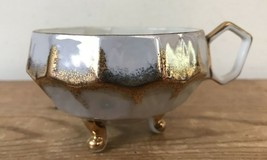 Vtg Antique Iridescent Lusterware Gold Trim Porcelain White Gold Sugar B... - $39.59
