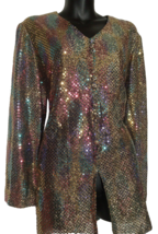Dressy Betsy Women&#39;s Vintage 80&#39;s Metallic Gold Sequin Rainbown Night-Top Blouse - £26.15 GBP