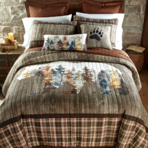 Donna Sharp Bear Mirage QUEEN Quilt &amp; Paw Pillow Cotton Bedding Lodge Brown Tan - £142.78 GBP