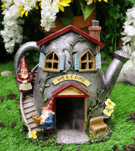 Ebros Fairy Garden Watering Can Mr &amp; Mrs Gnome Mini House Welcome Figurine 8.5&quot;H - £23.66 GBP