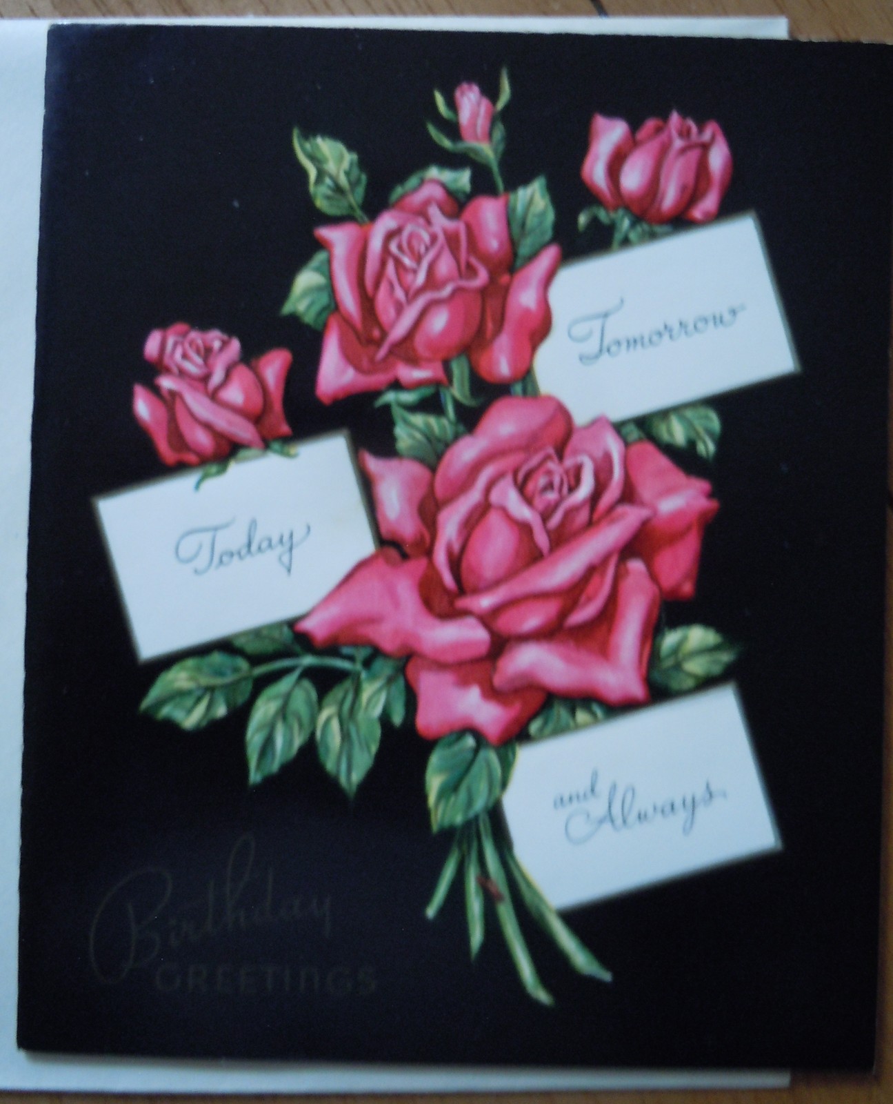 Primary image for Mid Century Embossed Roses Birthday Cheer Greeting Card 1960s