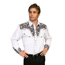 Men&#39;s Western Shirt Long Sleeve Rockabilly Country Cowboy White Black - £70.06 GBP